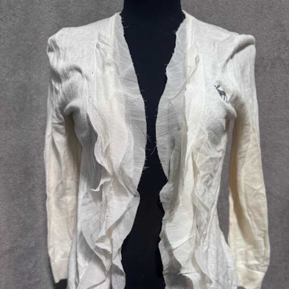 Abercrombie & Fitch Ruffle Open Front Cream Cardigan